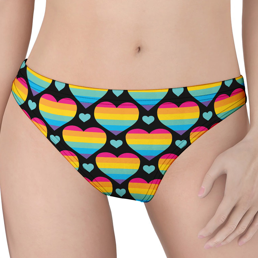 Rainbow LGBT Pride Heart Pattern Print Women's Thong