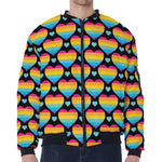 Rainbow LGBT Pride Heart Pattern Print Zip Sleeve Bomber Jacket