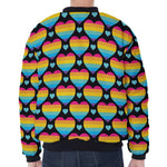 Rainbow LGBT Pride Heart Pattern Print Zip Sleeve Bomber Jacket