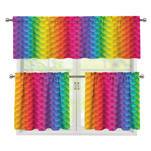 Rainbow Mermaid Scale Pattern Print 3 Piece Kitchen Curtains
