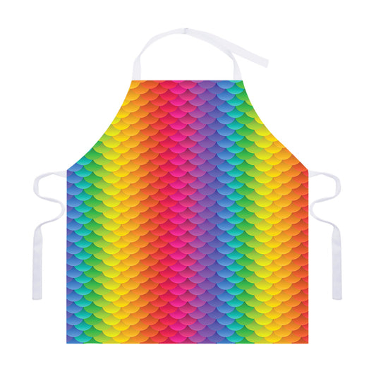 Rainbow Mermaid Scale Pattern Print Adjustable Apron