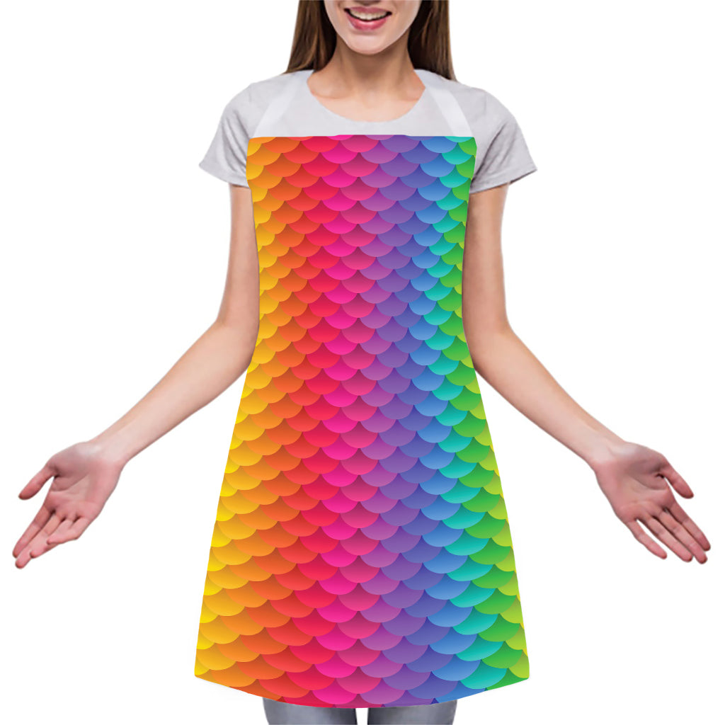 Rainbow Mermaid Scale Pattern Print Adjustable Apron