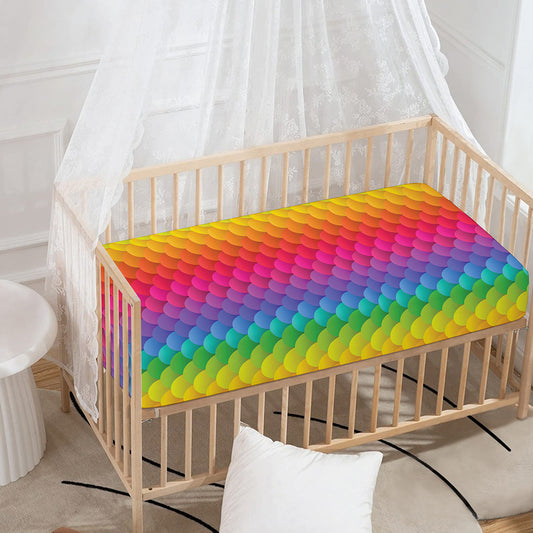 Rainbow Mermaid Scale Pattern Print Baby Crib Sheet