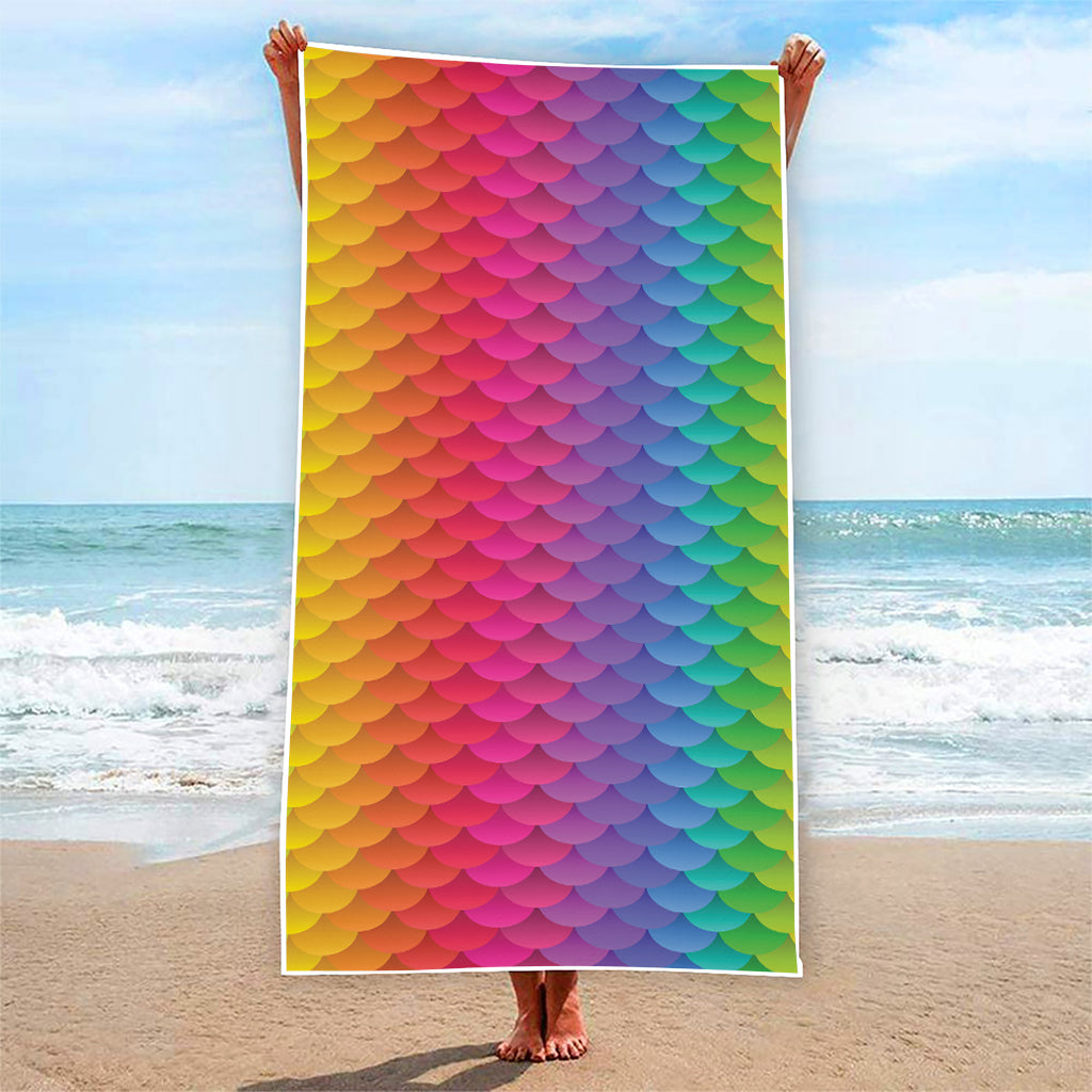 Rainbow Mermaid Scale Pattern Print Beach Towel