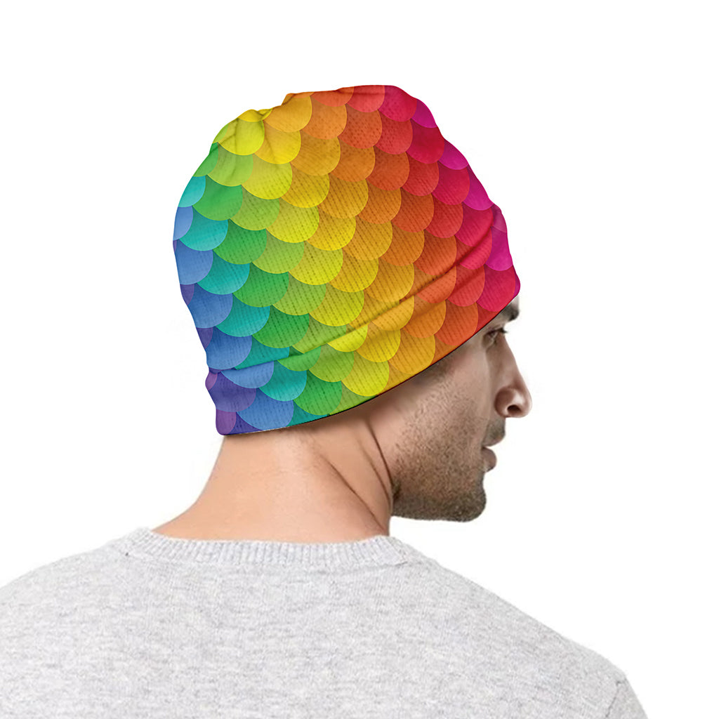 Rainbow Mermaid Scale Pattern Print Beanie