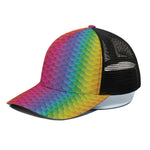 Rainbow Mermaid Scale Pattern Print Black Mesh Trucker Cap