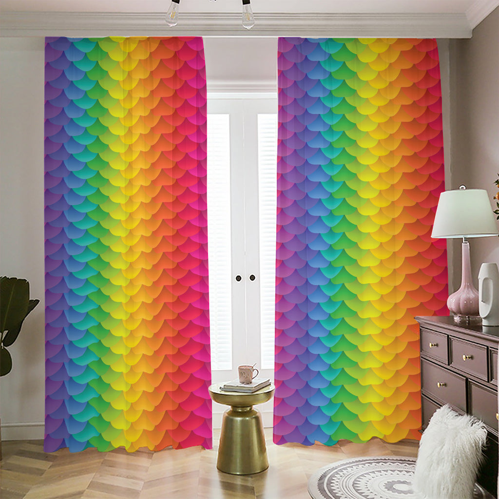 Rainbow Mermaid Scale Pattern Print Blackout Pencil Pleat Curtains