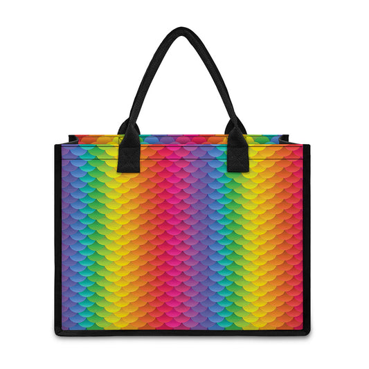 Rainbow Mermaid Scale Pattern Print Canvas Tote Bag