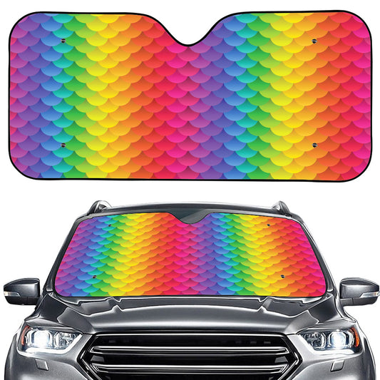 Rainbow Mermaid Scale Pattern Print Car Windshield Sun Shade