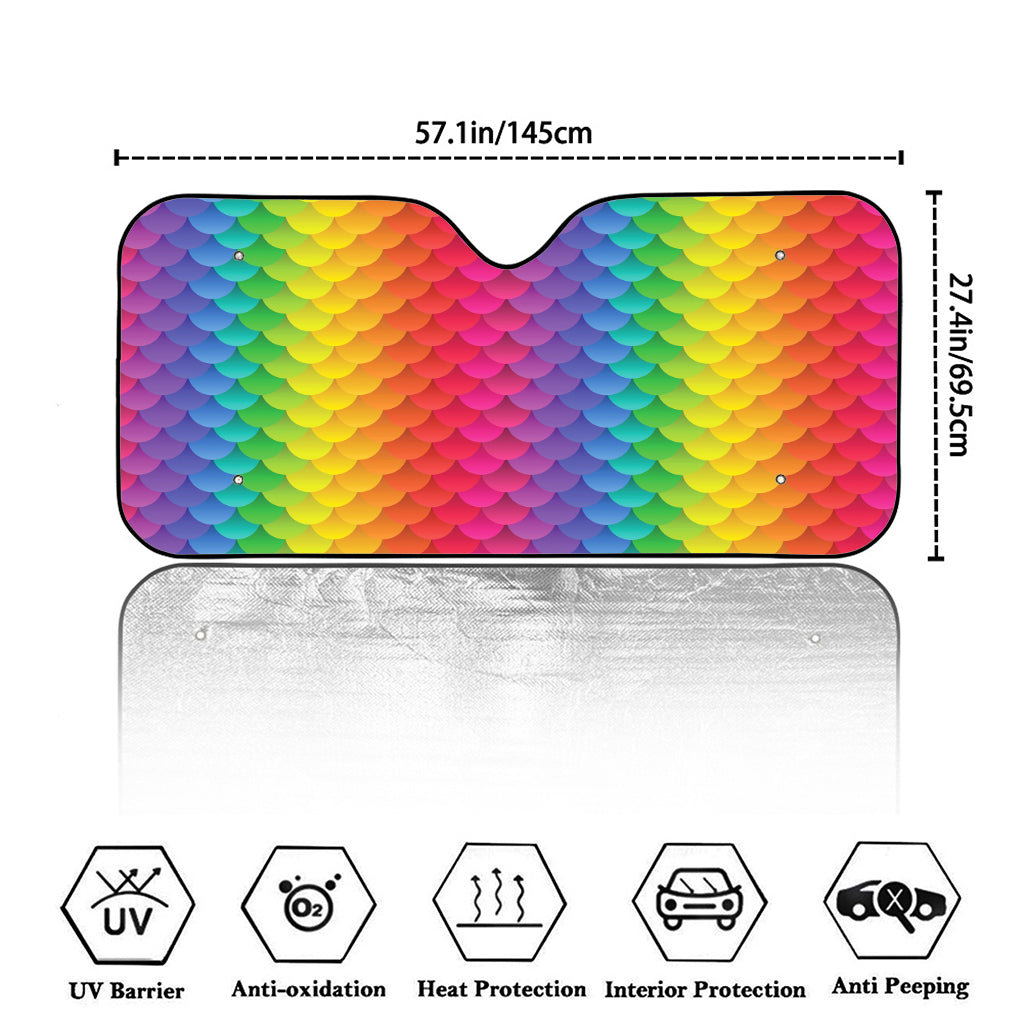 Rainbow Mermaid Scale Pattern Print Car Windshield Sun Shade