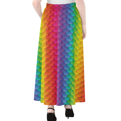Rainbow Mermaid Scale Pattern Print Chiffon Maxi Skirt