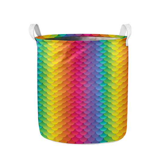 Rainbow Mermaid Scale Pattern Print Collapsible Laundry Basket
