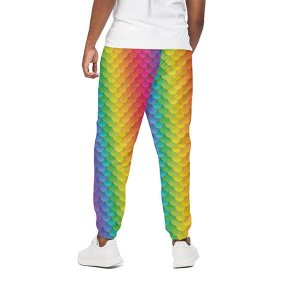 Rainbow Mermaid Scale Pattern Print Cotton Pants