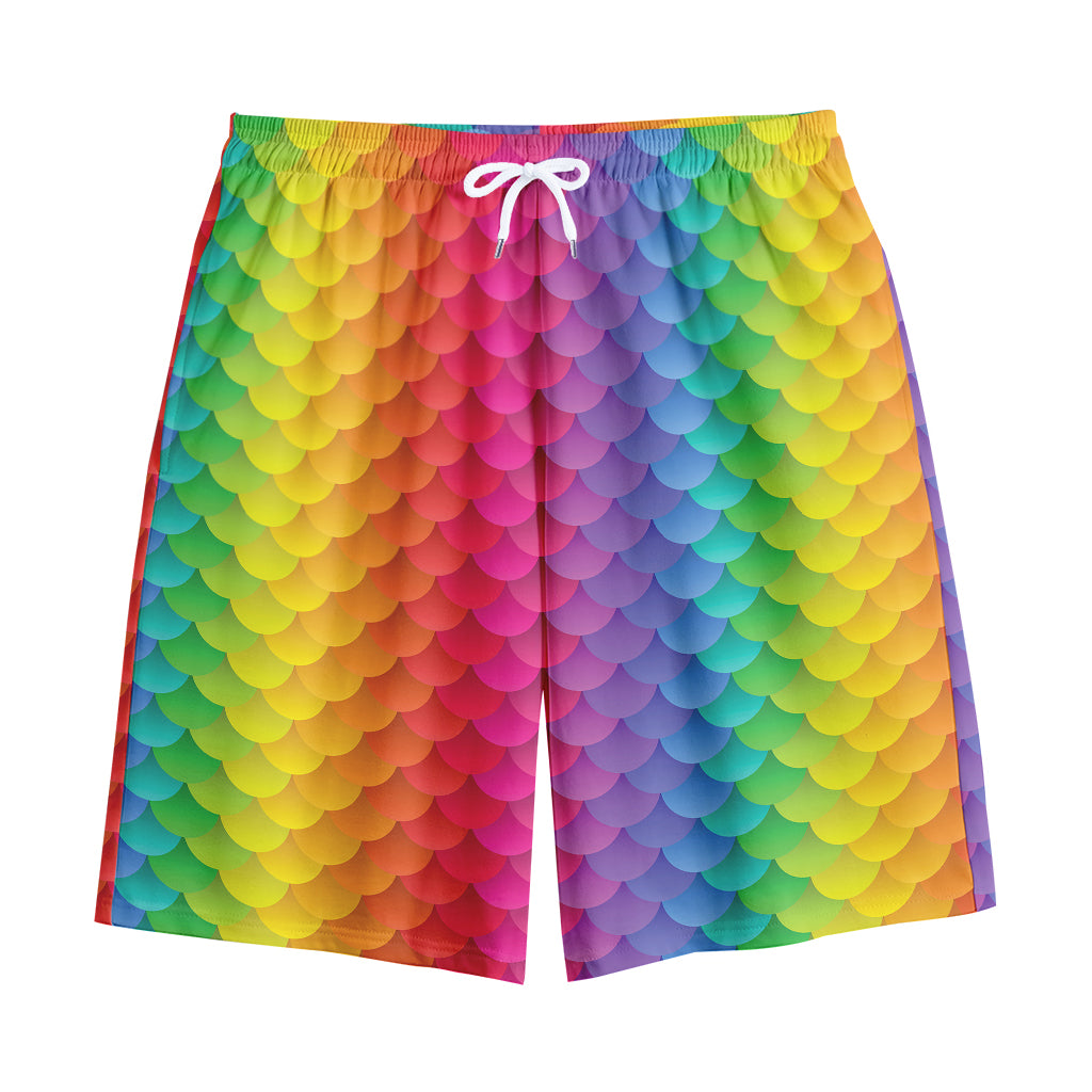 Rainbow Mermaid Scale Pattern Print Cotton Shorts
