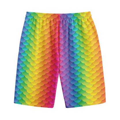 Rainbow Mermaid Scale Pattern Print Cotton Shorts