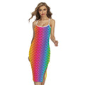 Rainbow Mermaid Scale Pattern Print Cross Back Cami Dress