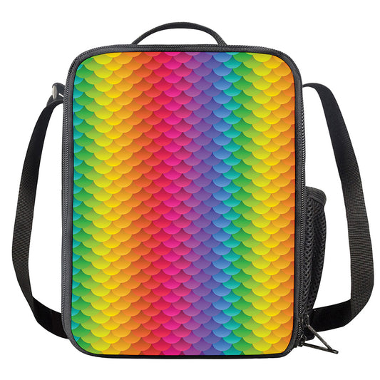 Rainbow Mermaid Scale Pattern Print Crossbody Lunch Bag