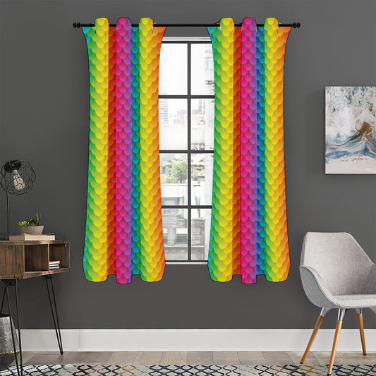 Rainbow Mermaid Scale Pattern Print Curtain
