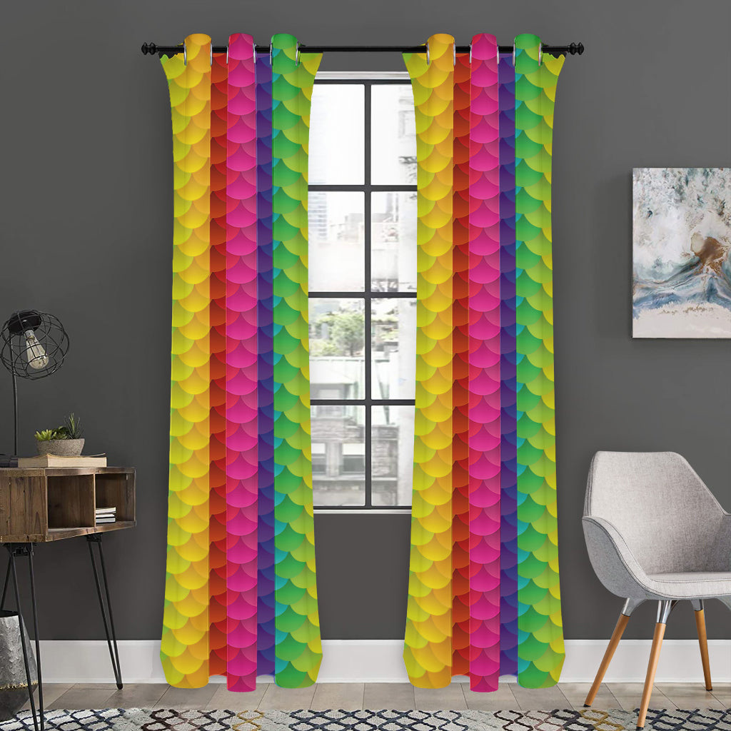 Rainbow Mermaid Scale Pattern Print Curtain