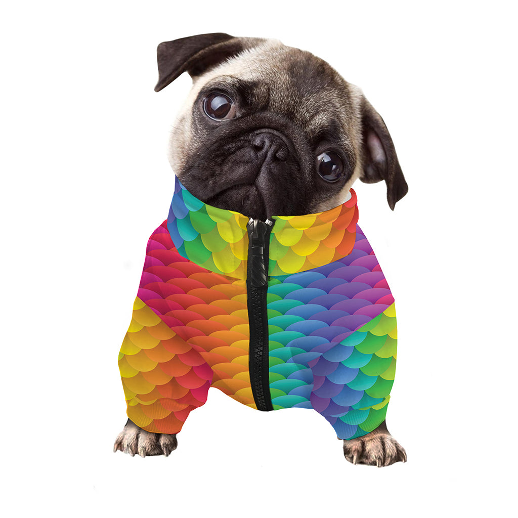 Rainbow Mermaid Scale Pattern Print Dog Zip Up Jacket