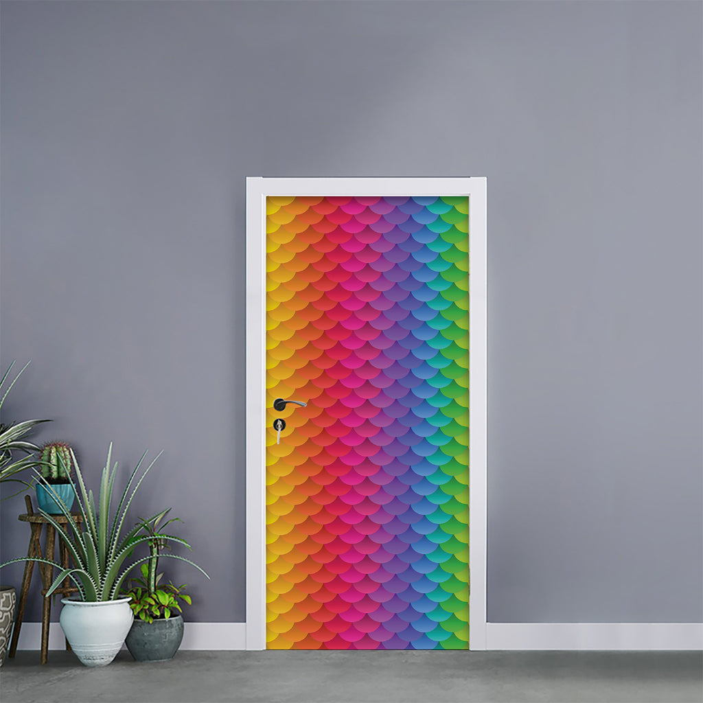 Rainbow Mermaid Scale Pattern Print Door Sticker