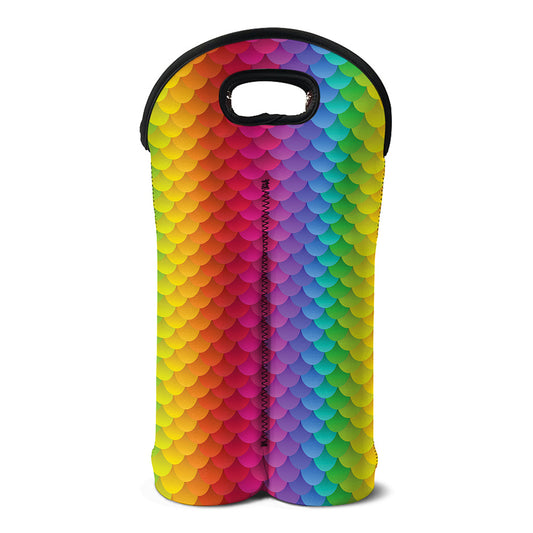Rainbow Mermaid Scale Pattern Print Double Neoprene Wine Tote