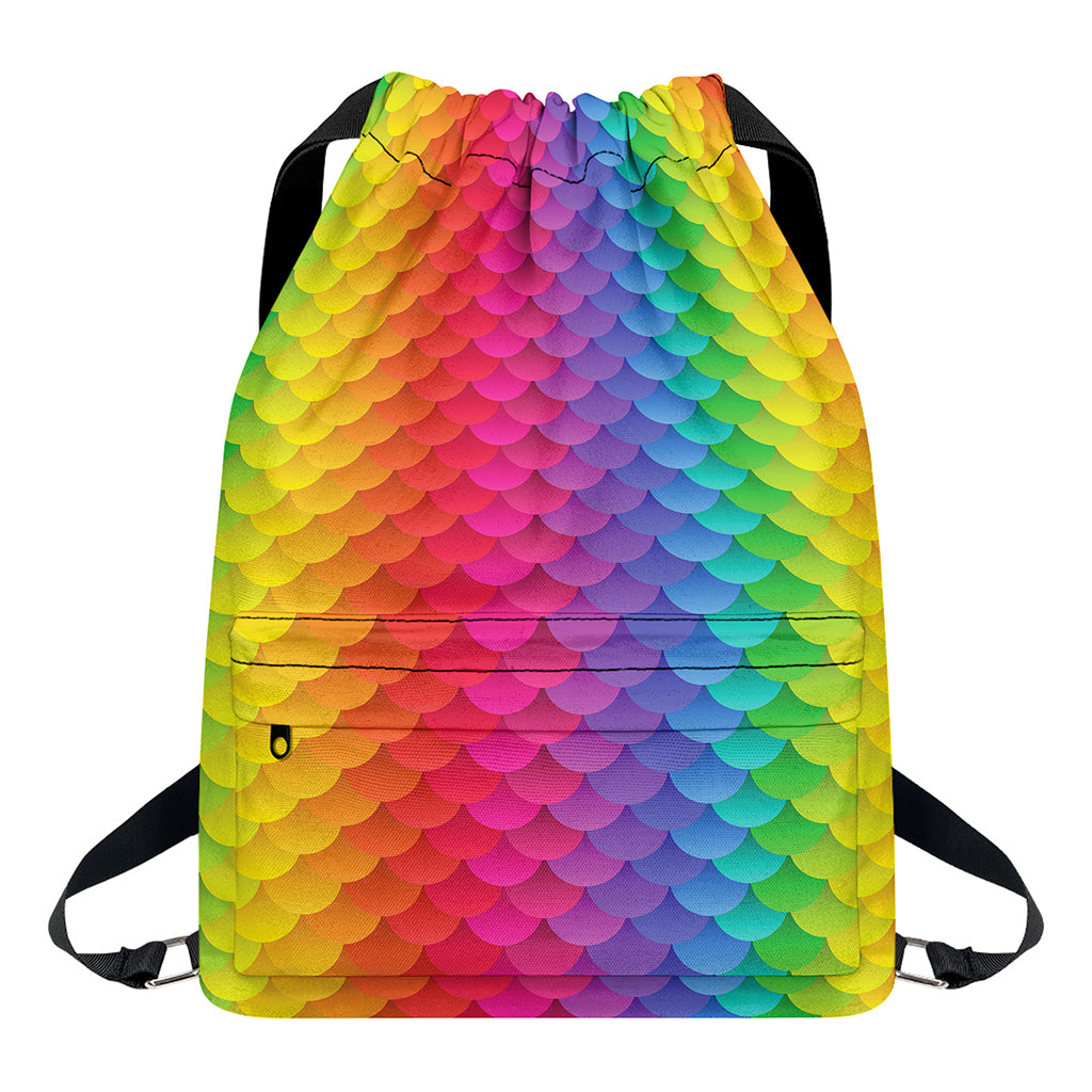 Rainbow Mermaid Scale Pattern Print Drawstring Backpack