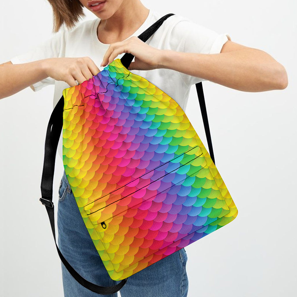Rainbow Mermaid Scale Pattern Print Drawstring Backpack
