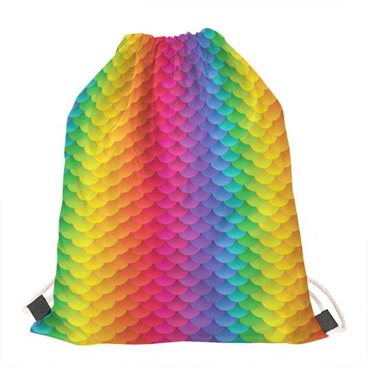 Rainbow Mermaid Scale Pattern Print Drawstring Bag