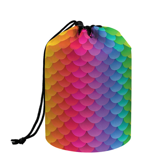 Rainbow Mermaid Scale Pattern Print Drawstring Makeup Bag