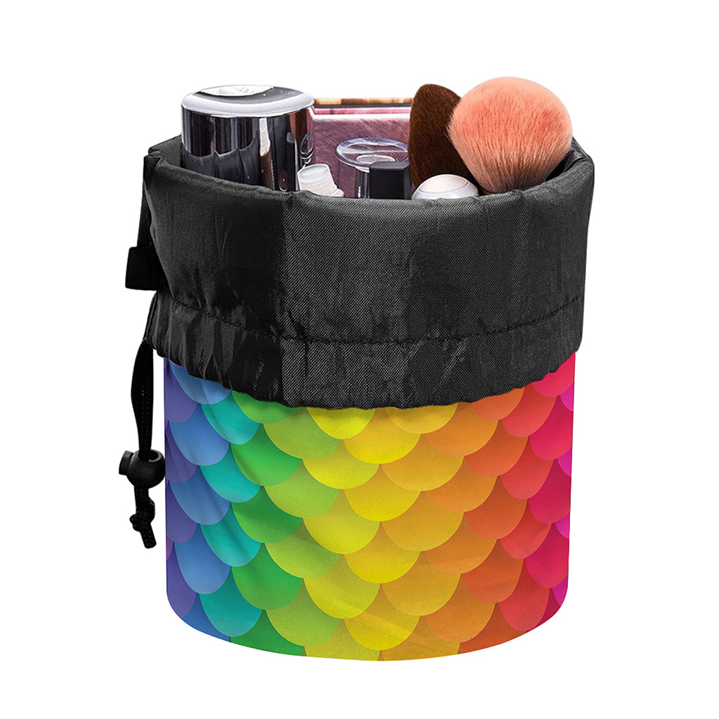 Rainbow Mermaid Scale Pattern Print Drawstring Makeup Bag