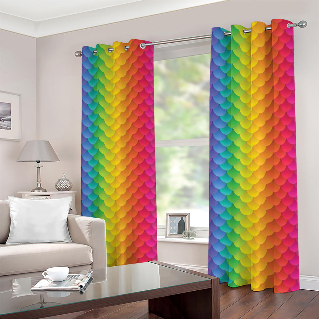 Rainbow Mermaid Scale Pattern Print Extra Wide Grommet Curtains