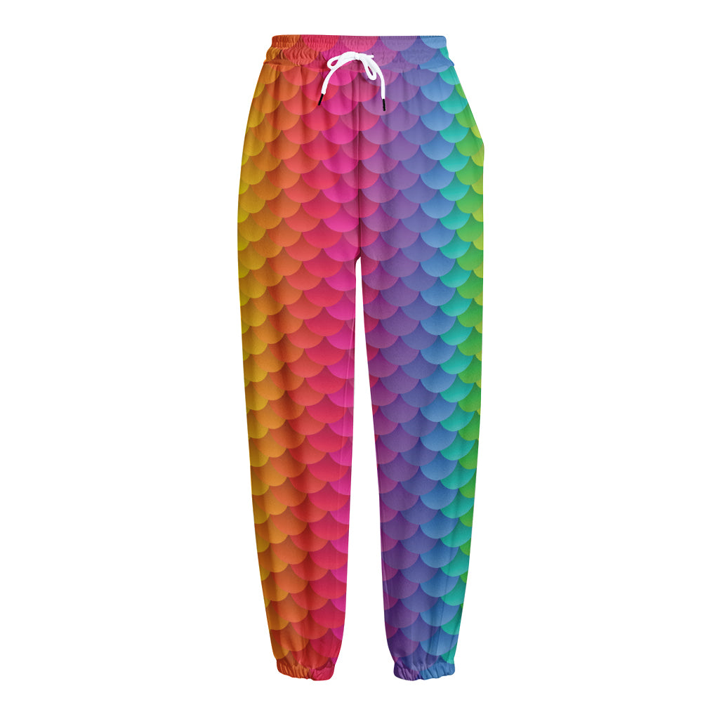 Rainbow Mermaid Scale Pattern Print Fleece Lined Knit Pants