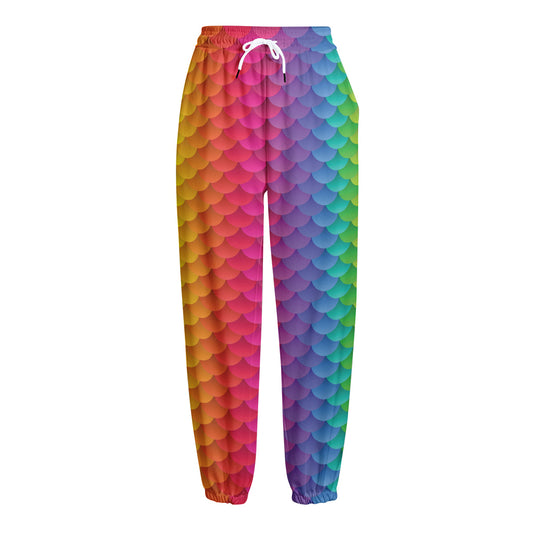 Rainbow Mermaid Scale Pattern Print Fleece Lined Knit Pants