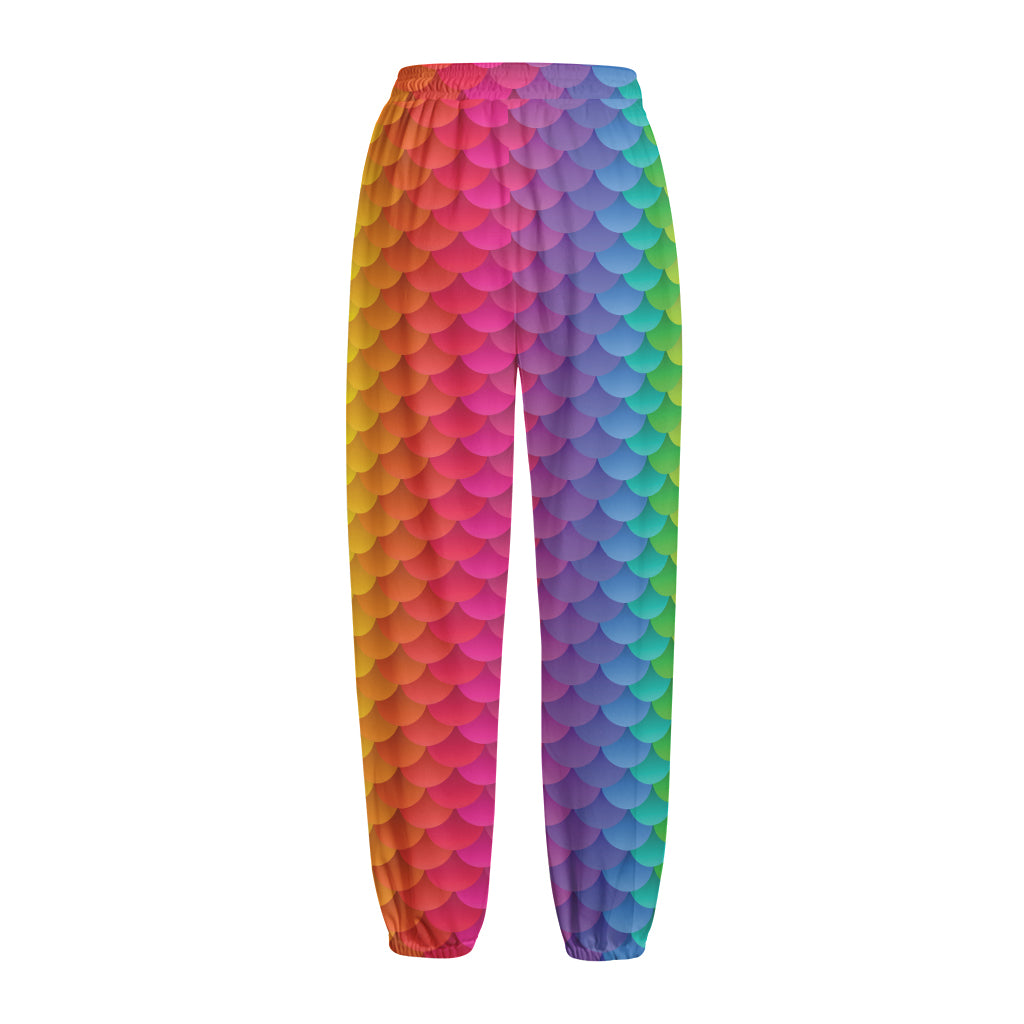 Rainbow Mermaid Scale Pattern Print Fleece Lined Knit Pants