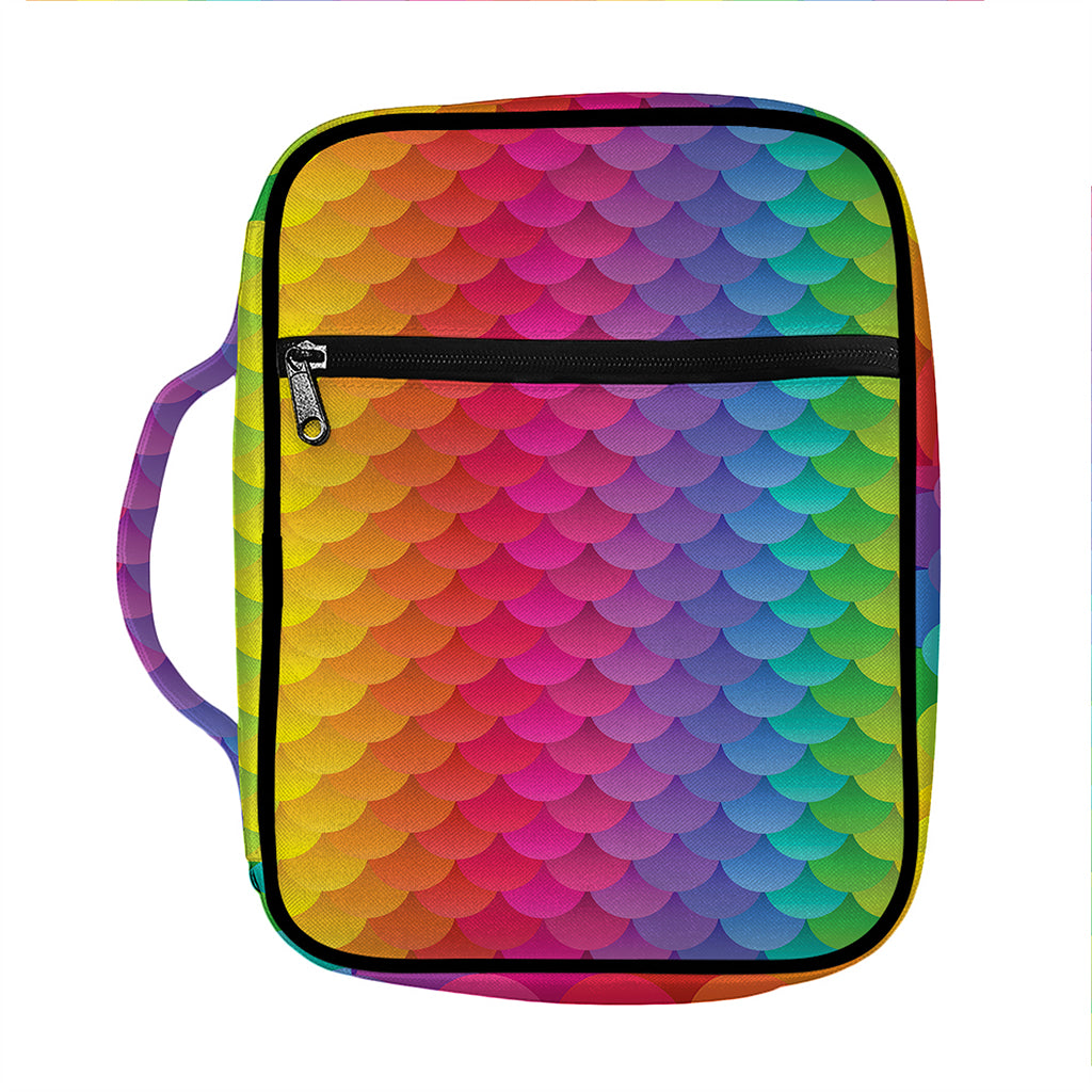 Rainbow Mermaid Scale Pattern Print Front Pocket Bible Bag