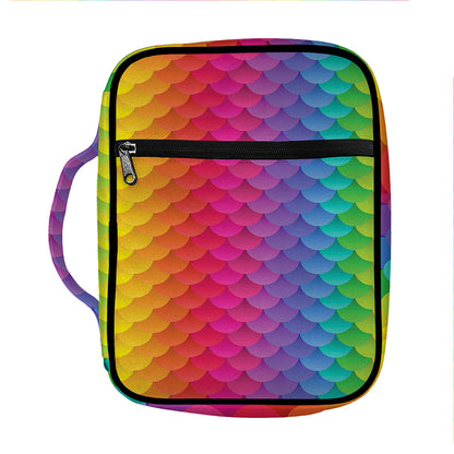 Rainbow Mermaid Scale Pattern Print Front Pocket Bible Bag