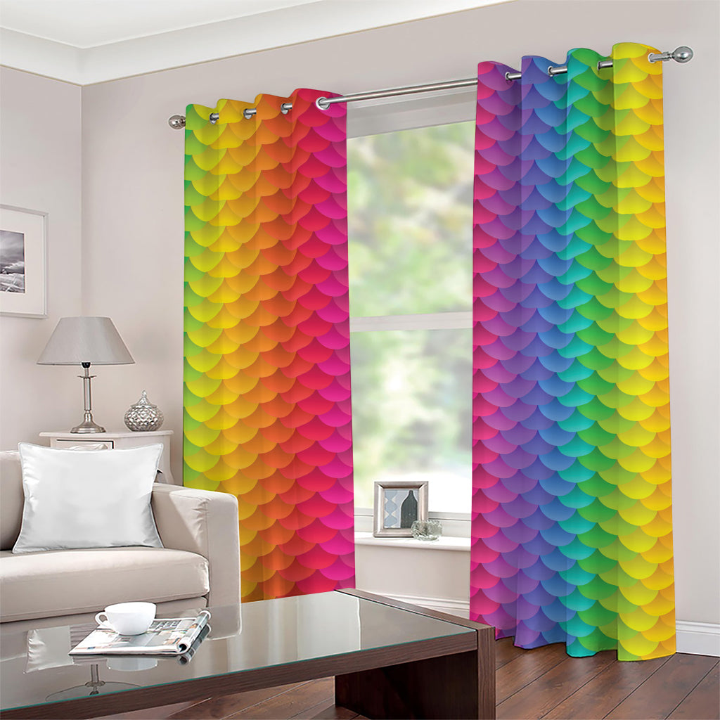 Rainbow Mermaid Scale Pattern Print Grommet Curtains