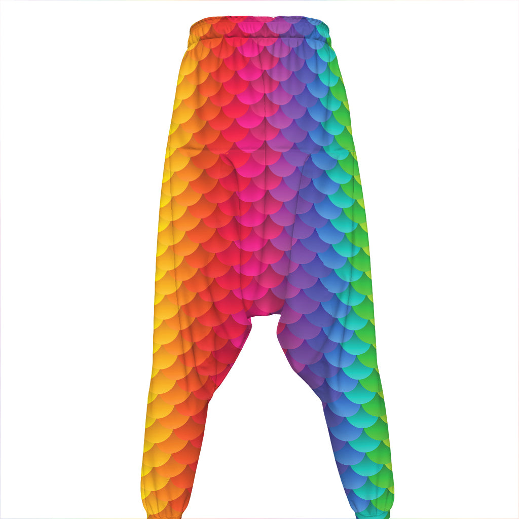 Rainbow Mermaid Scale Pattern Print Hammer Pants