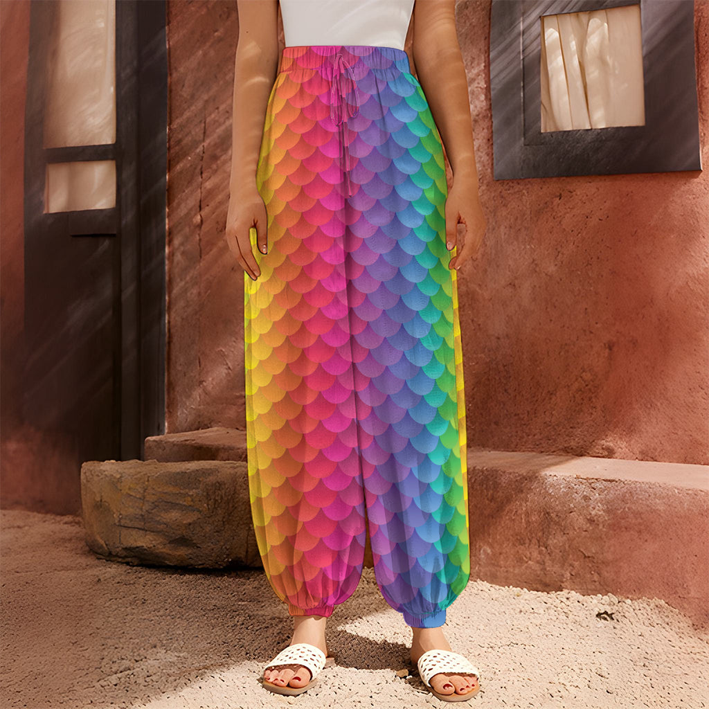 Rainbow Mermaid Scale Pattern Print Harem Pants