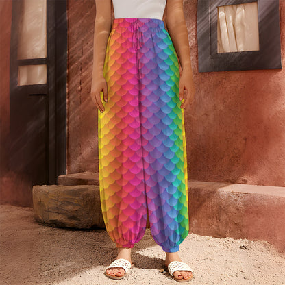 Rainbow Mermaid Scale Pattern Print Harem Pants