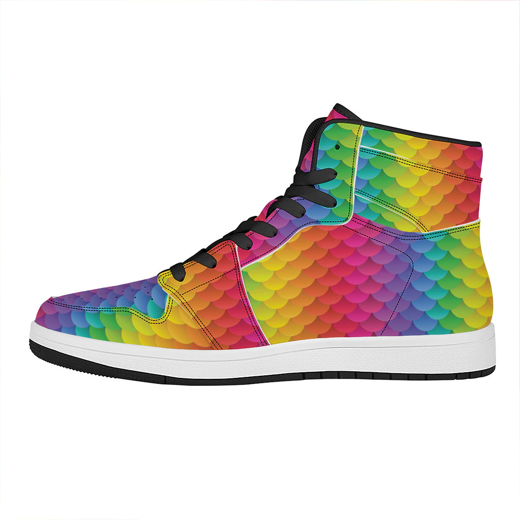 Rainbow Mermaid Scale Pattern Print High Top Leather Sneakers