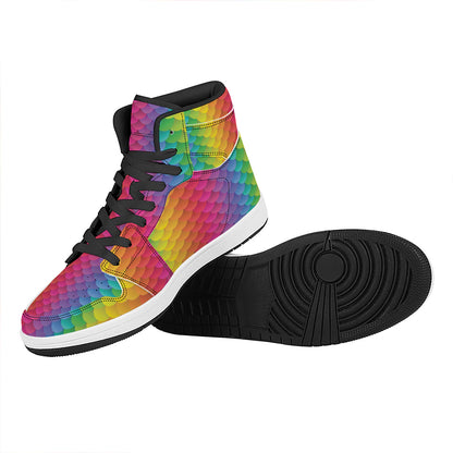 Rainbow Mermaid Scale Pattern Print High Top Leather Sneakers