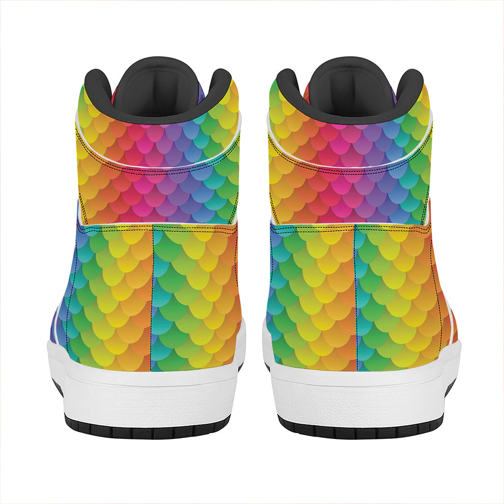 Rainbow Mermaid Scale Pattern Print High Top Leather Sneakers