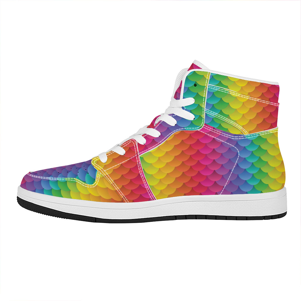 Rainbow Mermaid Scale Pattern Print High Top Leather Sneakers
