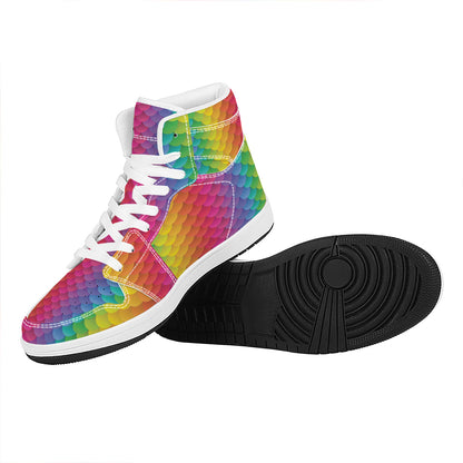 Rainbow Mermaid Scale Pattern Print High Top Leather Sneakers