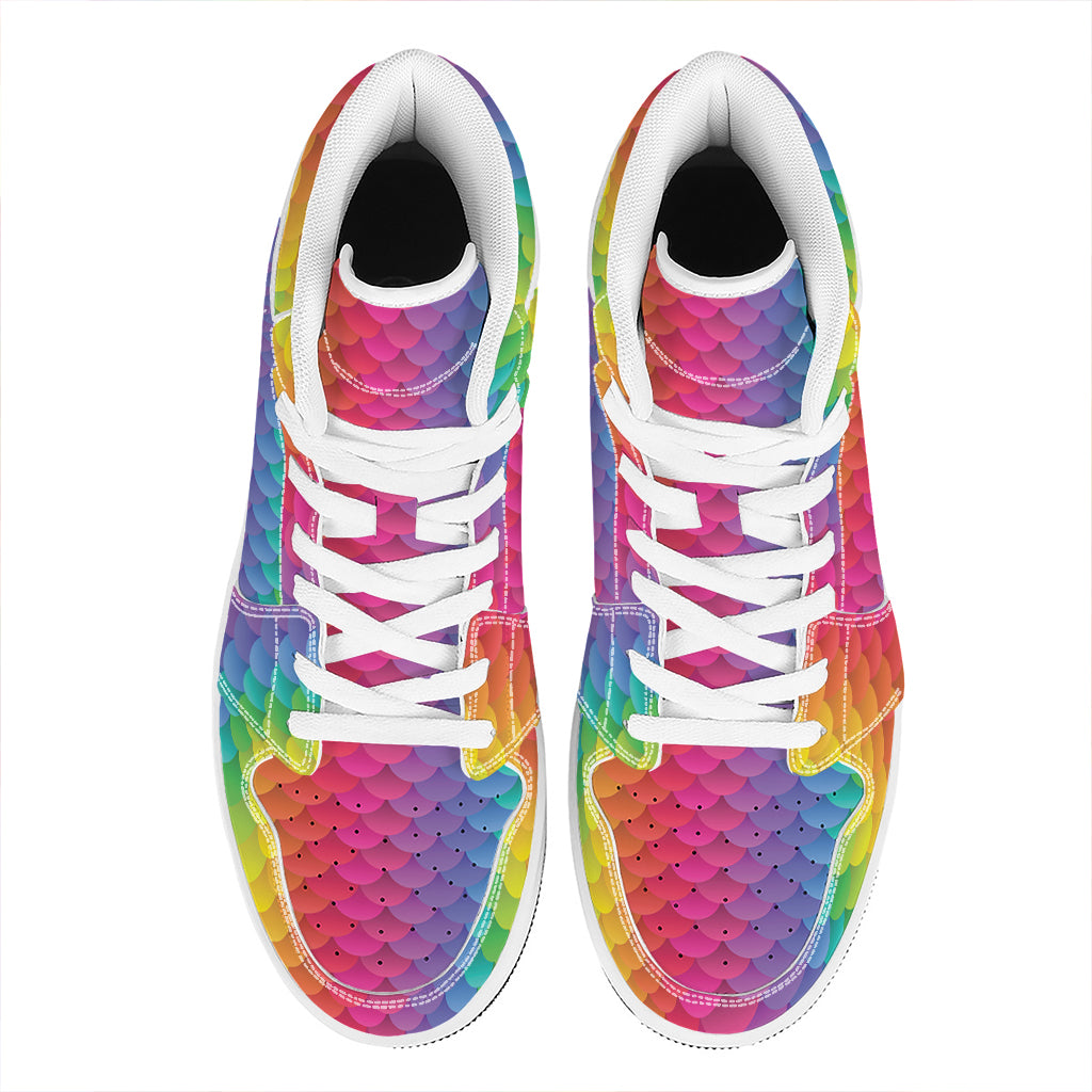 Rainbow Mermaid Scale Pattern Print High Top Leather Sneakers