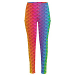 Rainbow Mermaid Scale Pattern Print High-Waisted Pocket Leggings