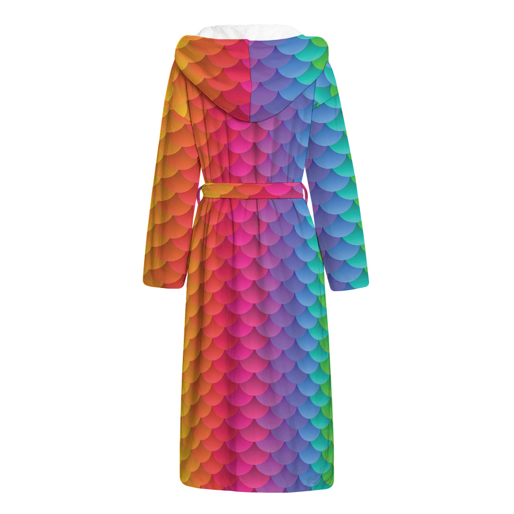 Rainbow Mermaid Scale Pattern Print Hooded Bathrobe