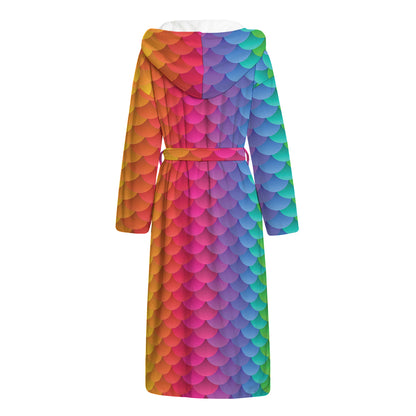 Rainbow Mermaid Scale Pattern Print Hooded Bathrobe